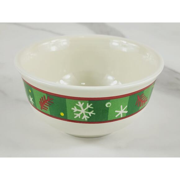 Longaberger Pottery Small Holiday Bowl 4 1/4" Christmas Snowflake Pattern Vtg - Picture 4 of 12